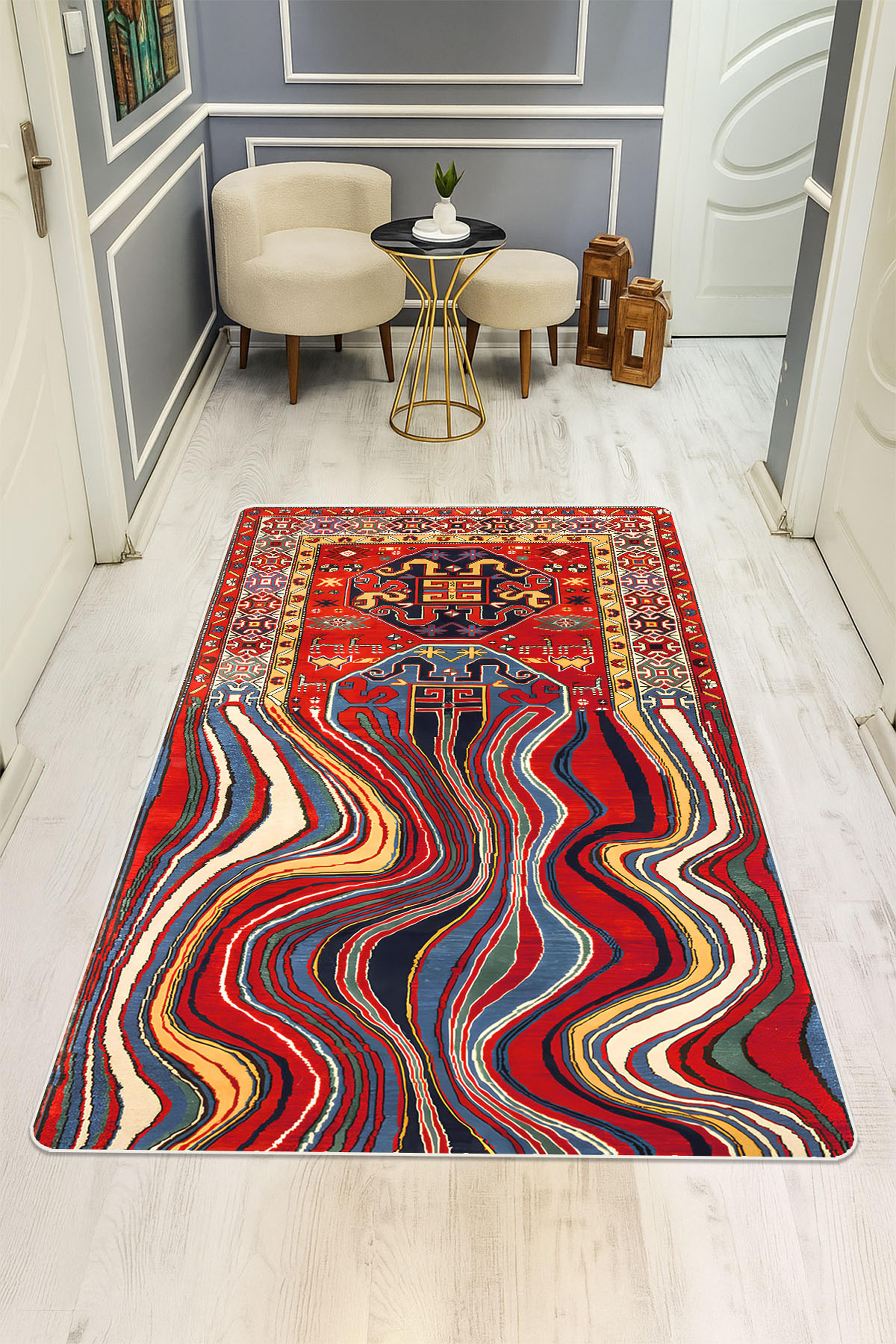 Modern Desenli Dijital Baskı Kaymaz Taban Halı H1044