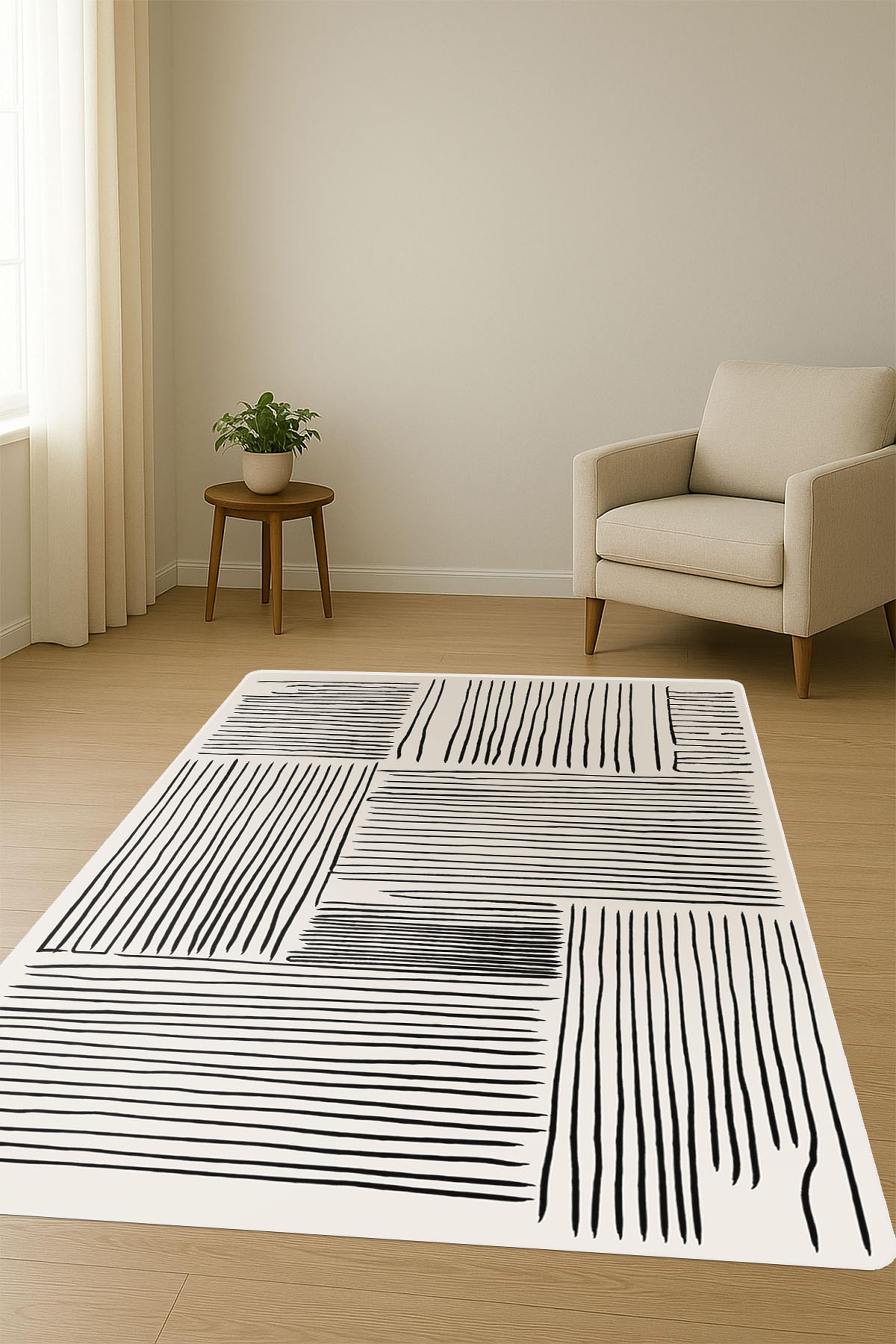 Modern Desenli Dijital Baskı Kaymaz Taban Halı H1086
