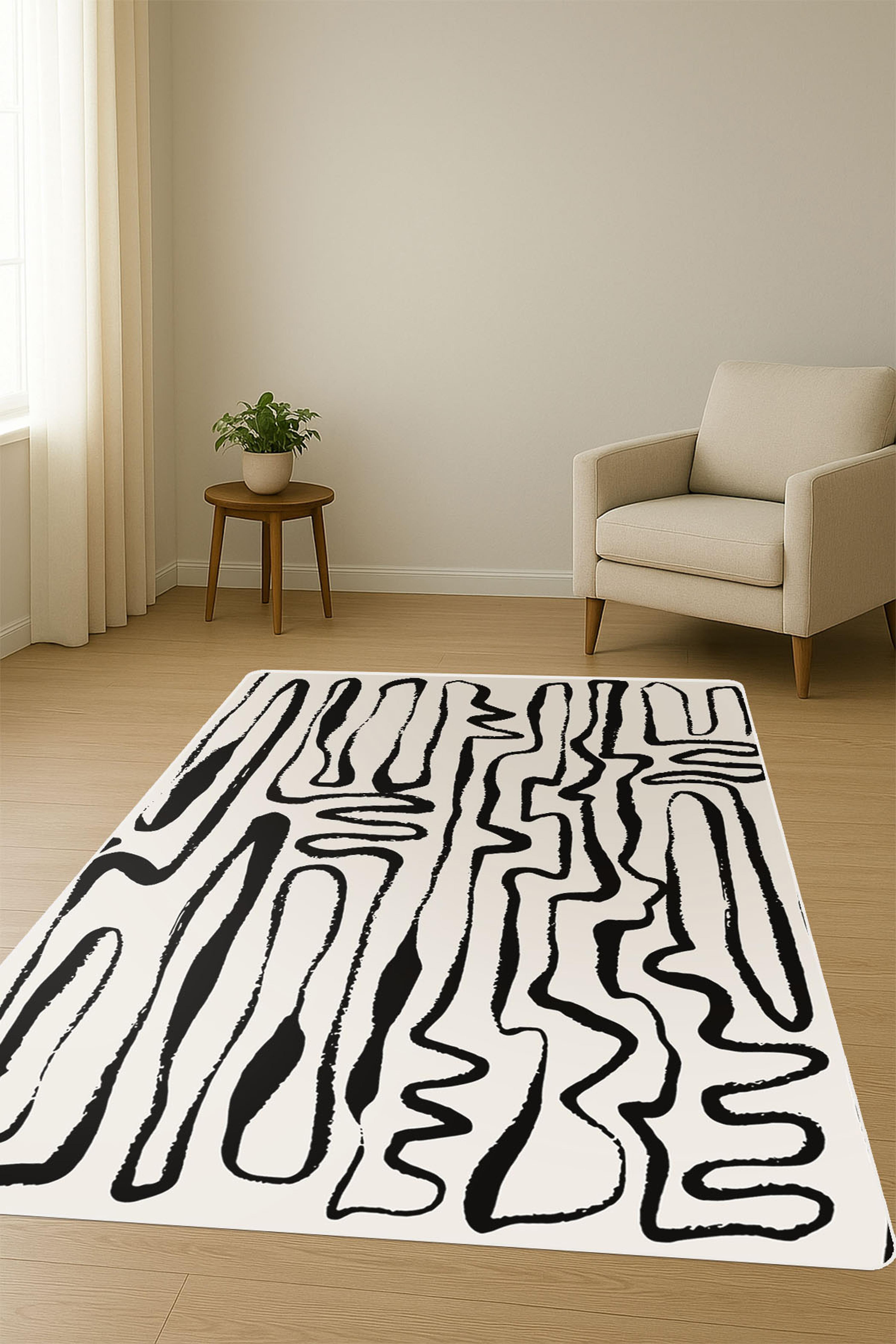 Modern Desenli Dijital Baskı Kaymaz Taban Halı H1087