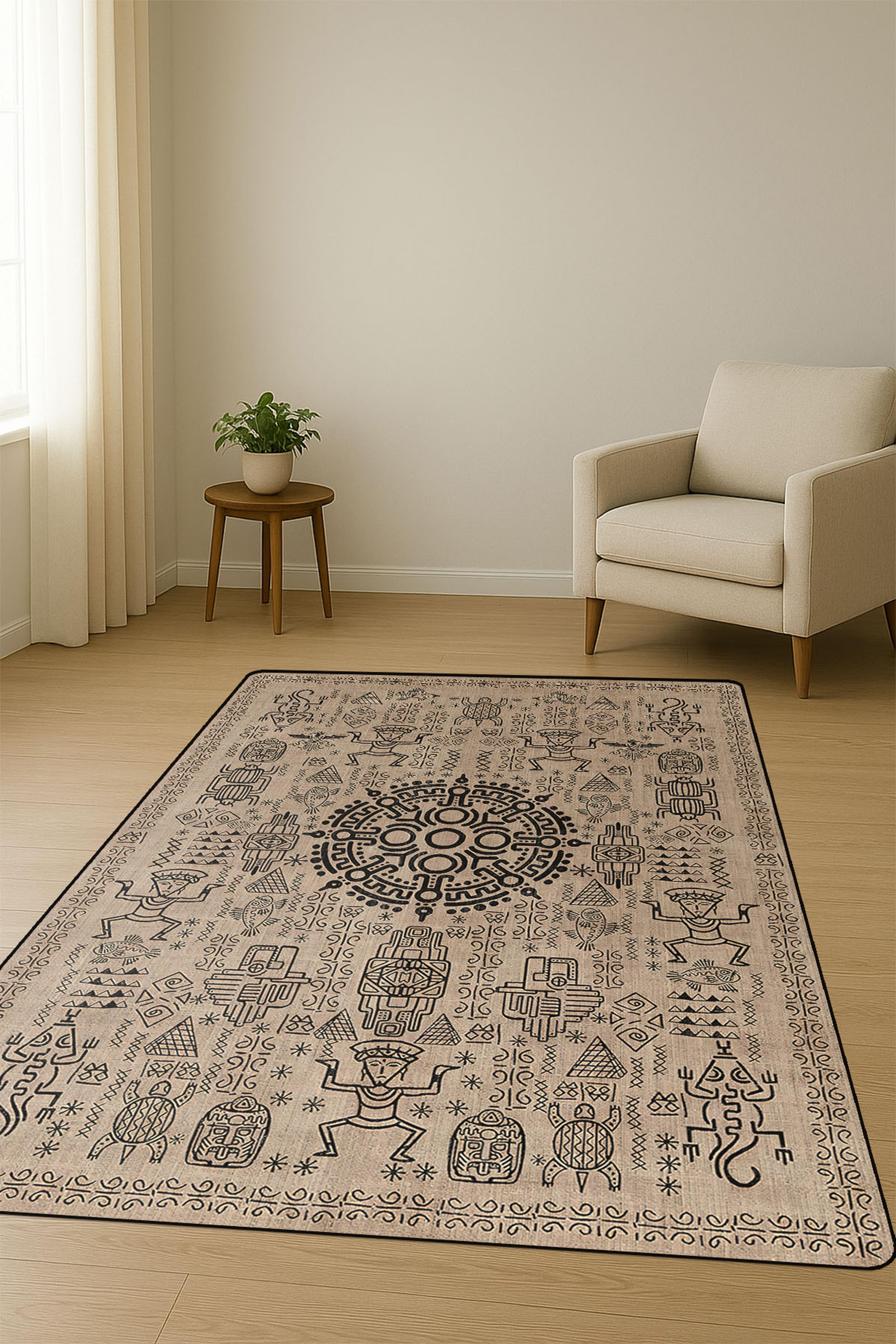 Modern Desenli Dijital Baskı Kaymaz Taban Halı H1091