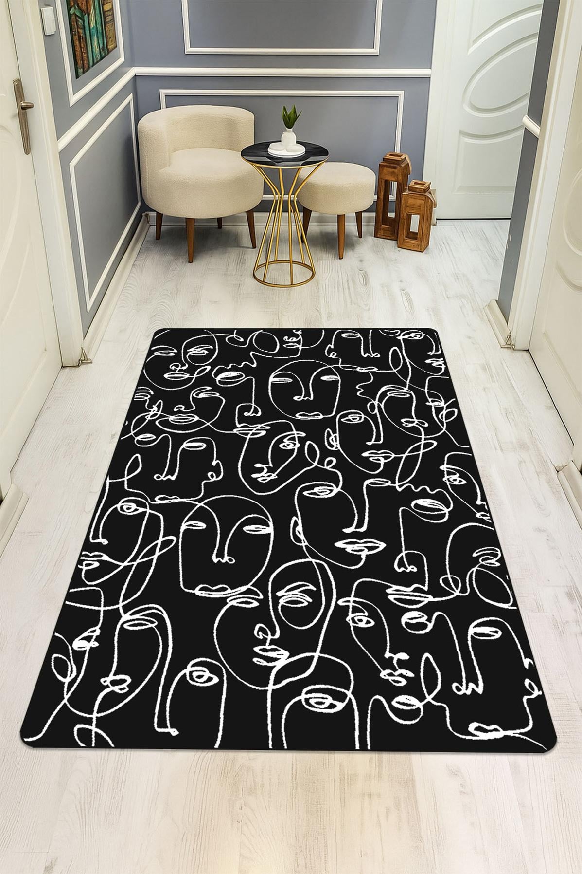 Modern Desenli Dijital Baskı Kaymaz Taban Halı H1125