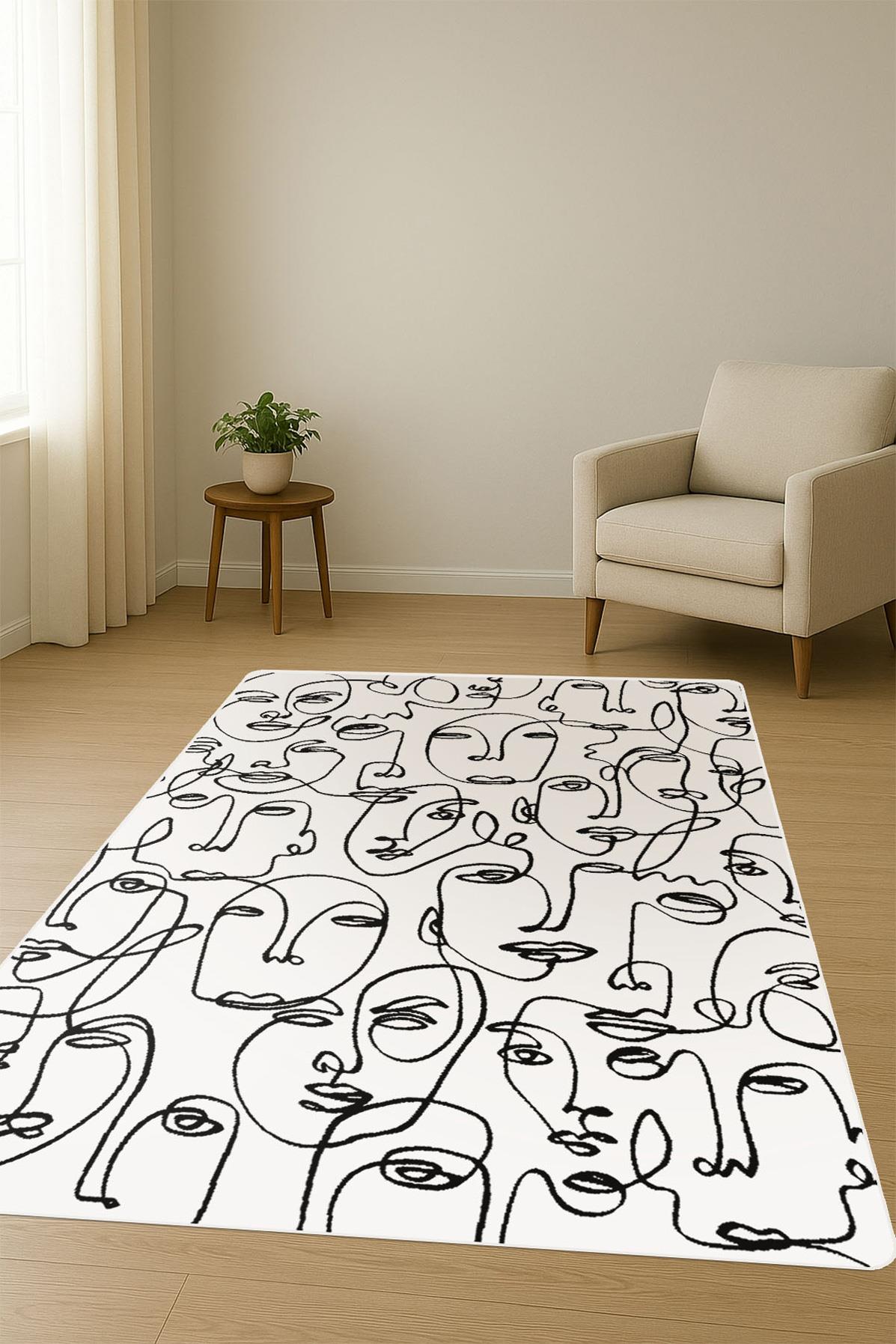 Modern Desenli Dijital Baskı Kaymaz Taban Halı H1124