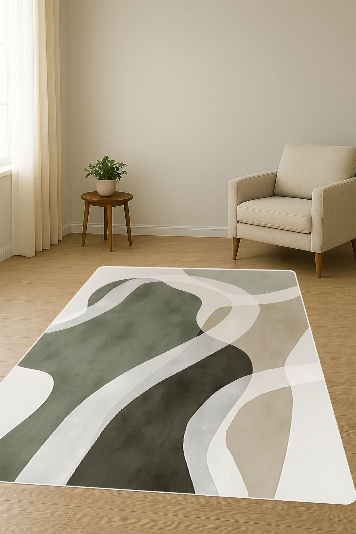 Modern Desenli Dijital Baskı Kaymaz Taban Halı H0222