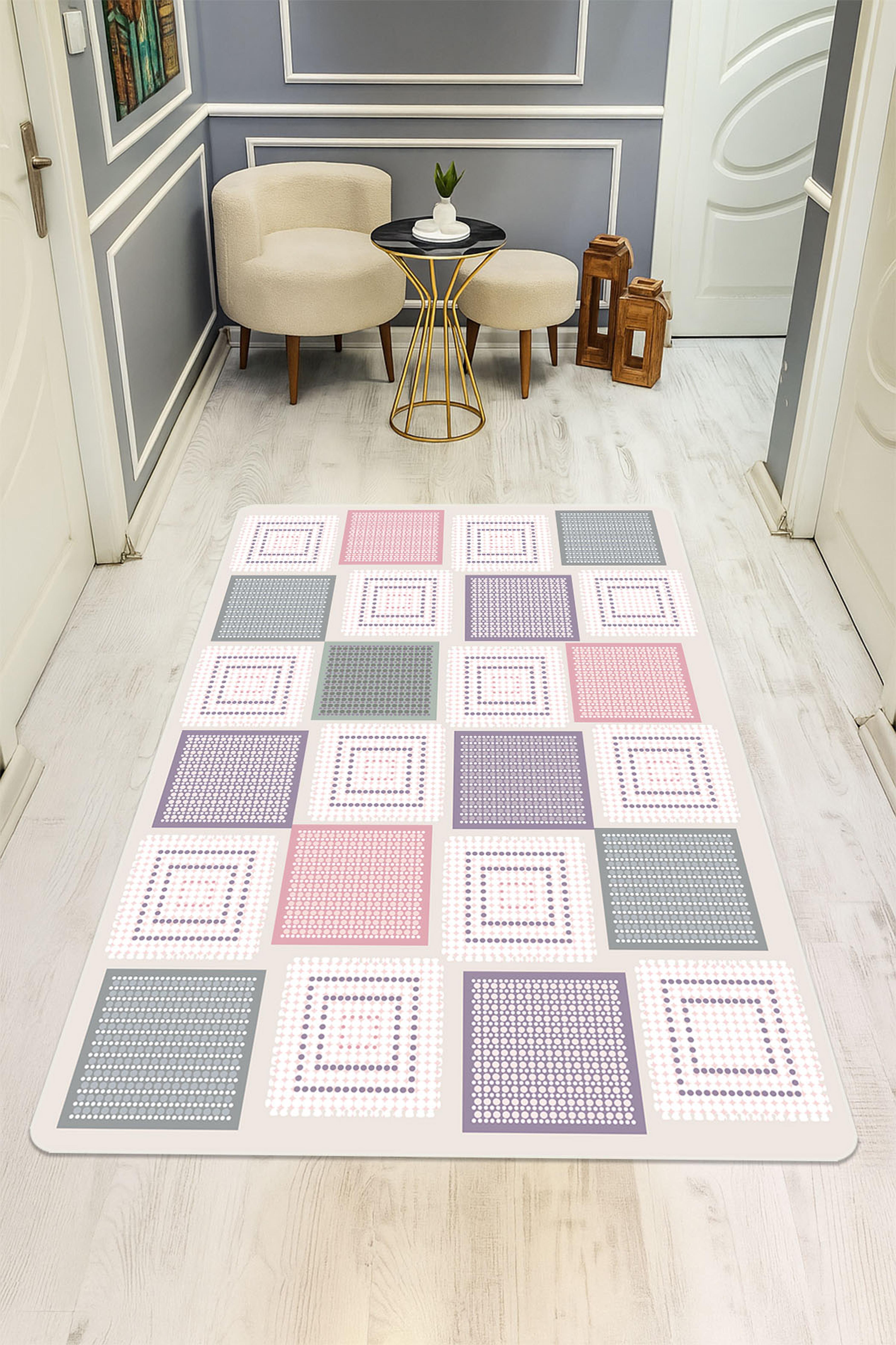 Modern Desenli Dijital Baskı Kaymaz Taban Halı H1029