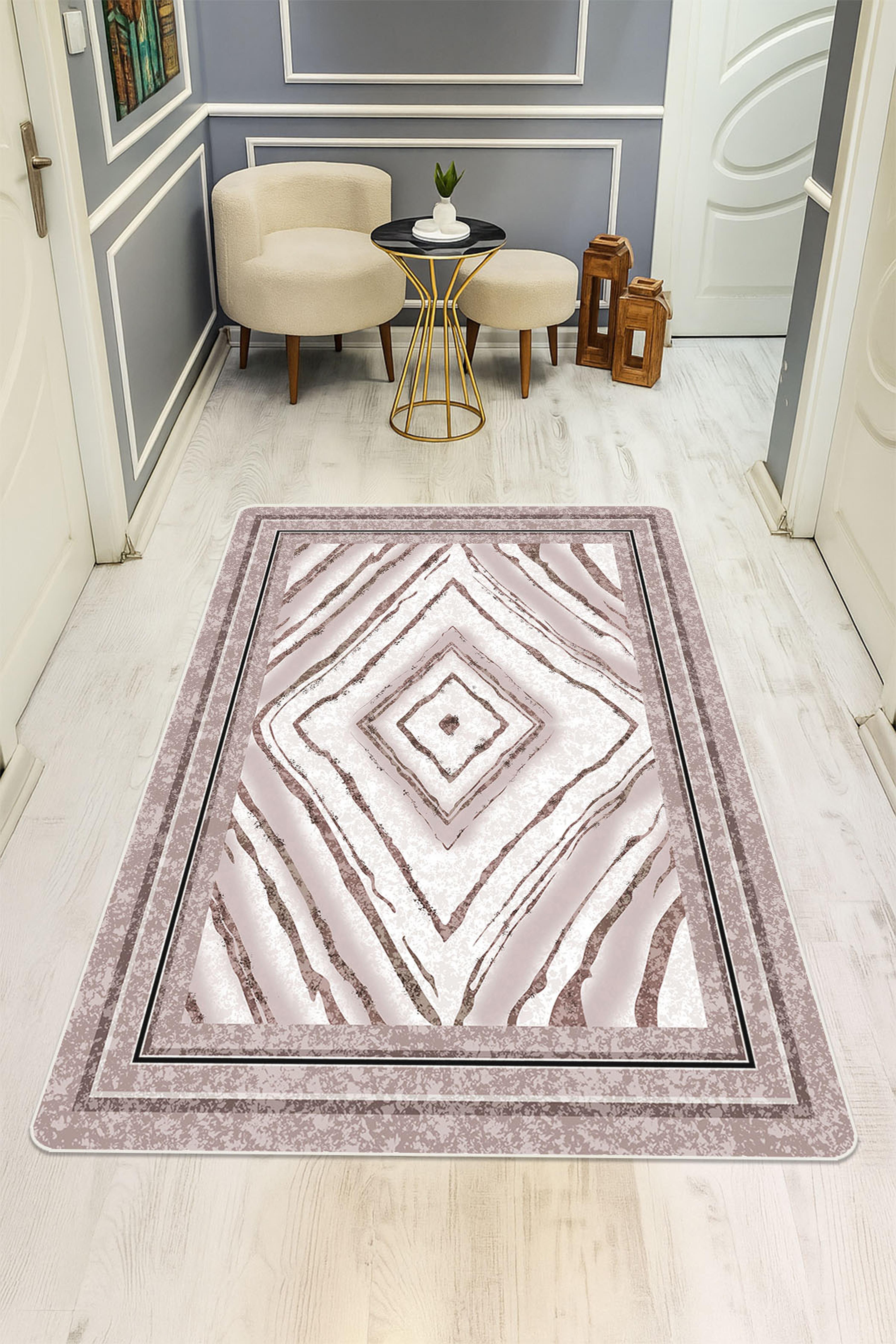 Modern Desenli Dijital Baskı Kaymaz Taban Halı H1059