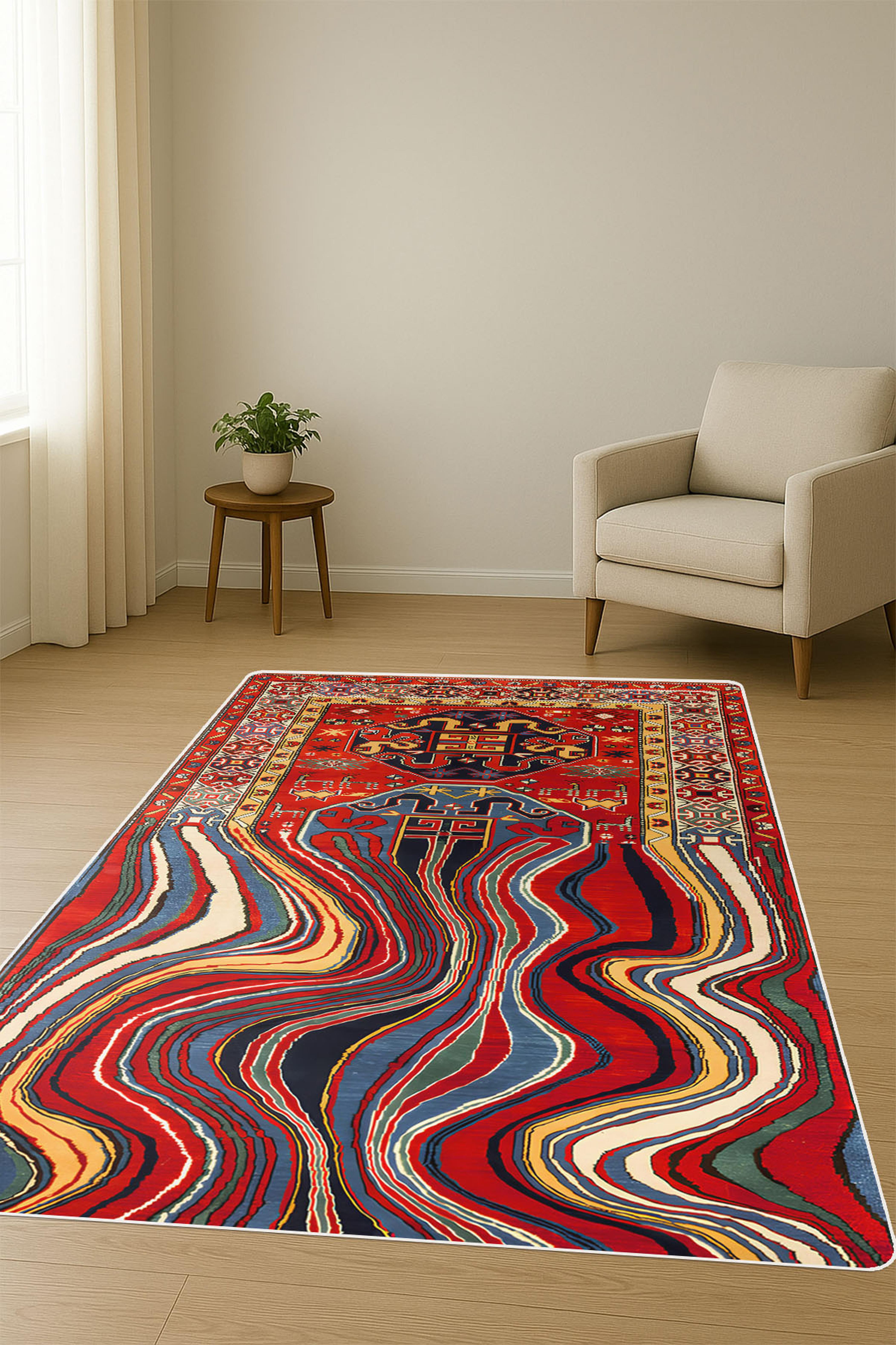Modern Desenli Dijital Baskı Kaymaz Taban Halı H1044