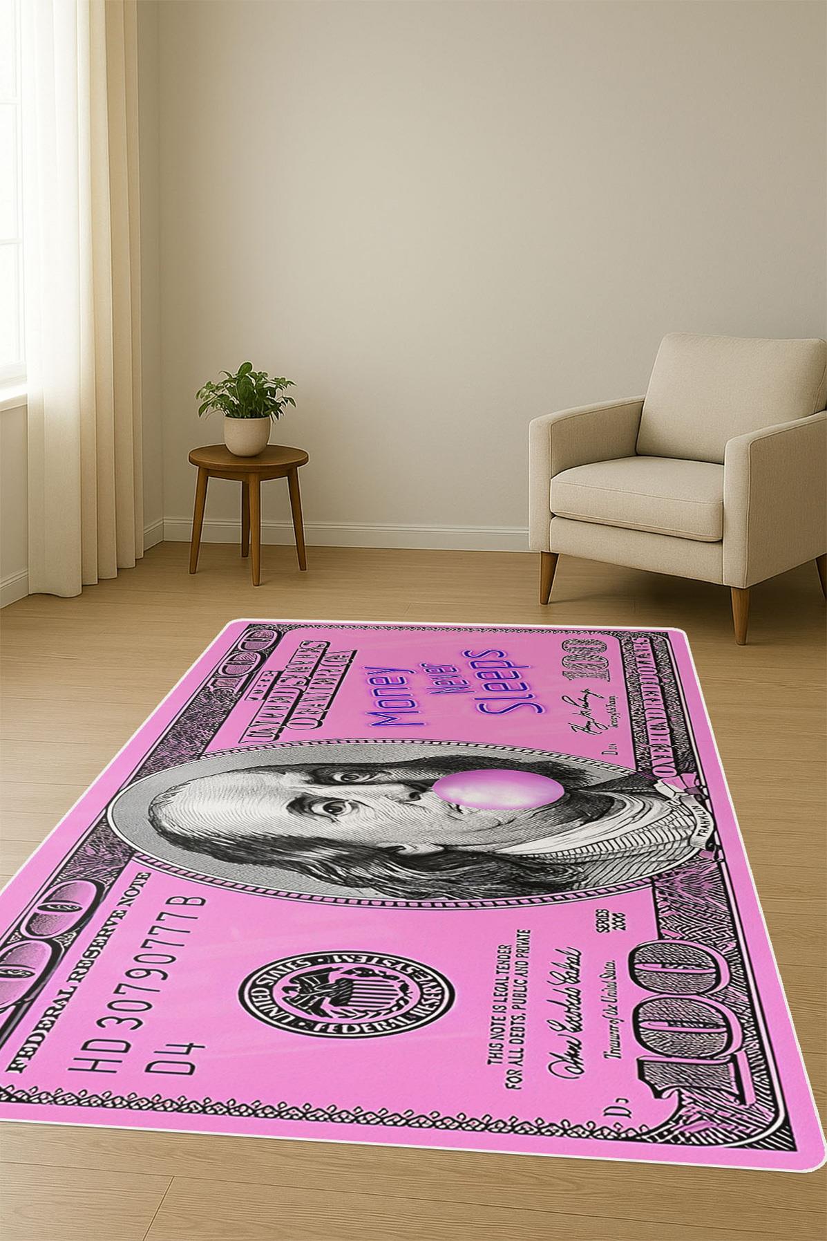 Modern Dolar Desen Dijital Baskı Kaymaz Taban Halı H0168