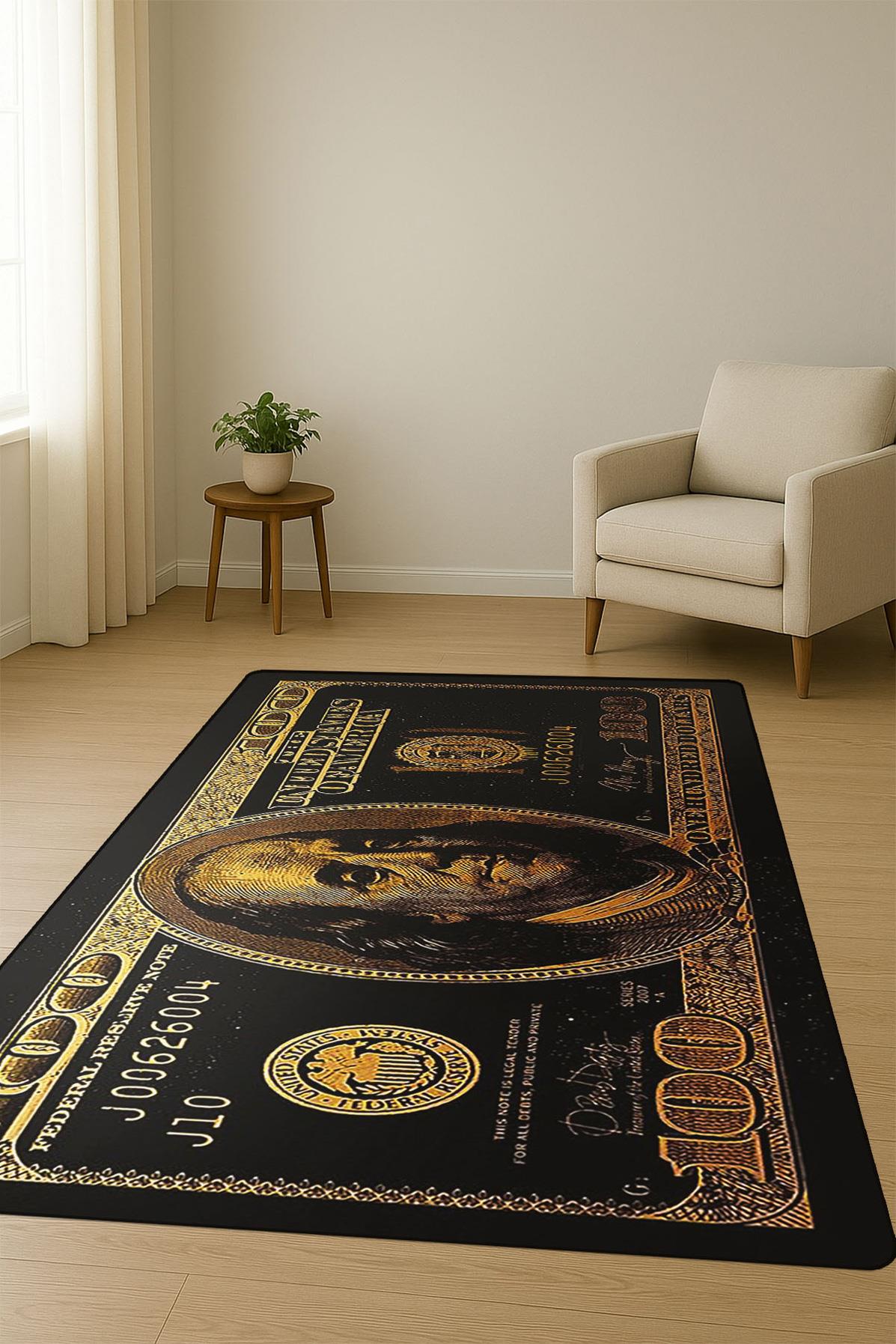 Modern Dolar Desen Dijital Baskı Kaymaz Taban Halı H0170