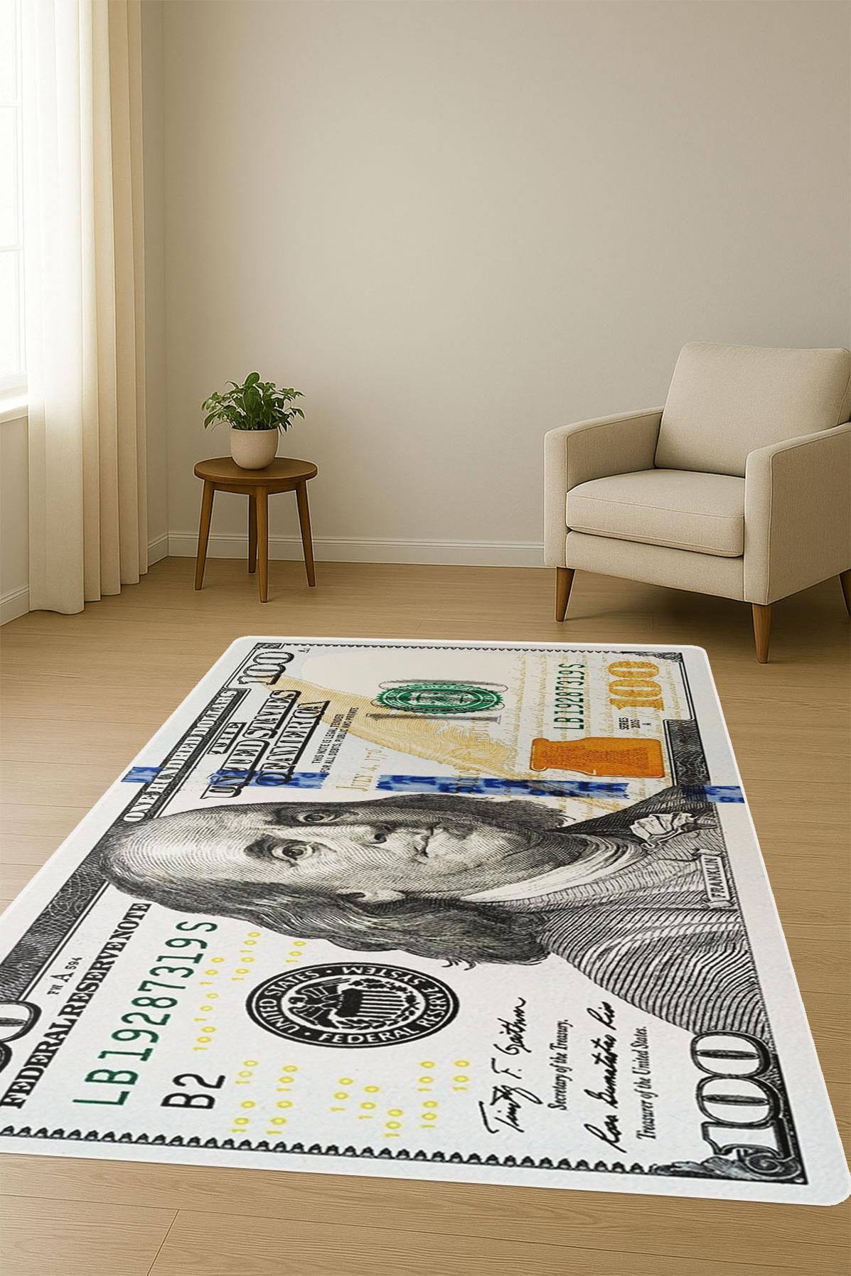 Modern Dolar Desen Dijital Baskı Kaymaz Taban Halı H0167