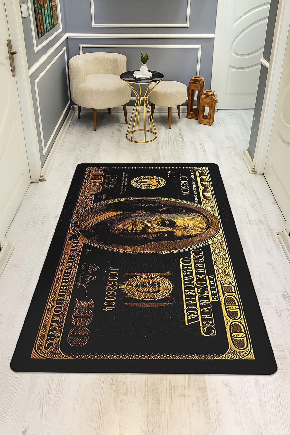 Modern Dolar Desen Dijital Baskı Kaymaz Taban Halı H0170