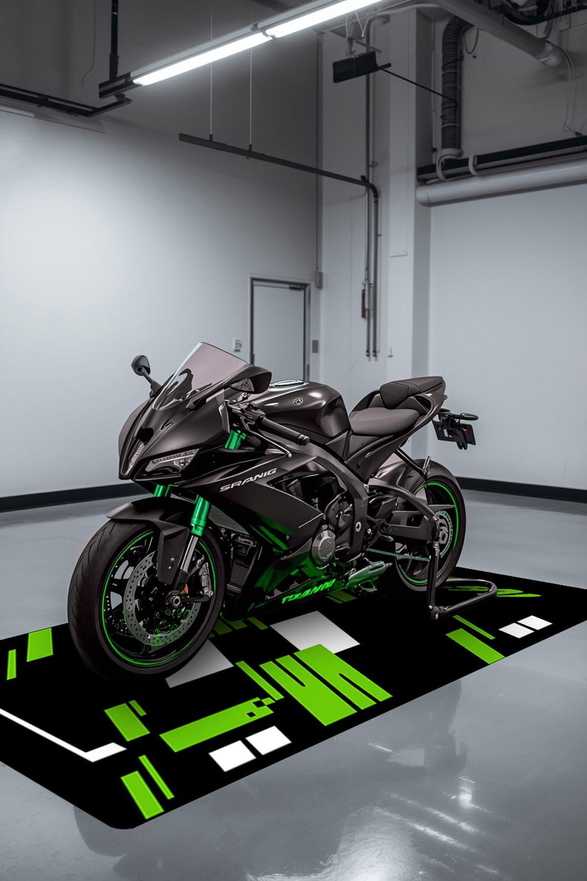 NİNJA Motor Matı Süngerli Kaymaz Dot Taban Dijital Baskı Motor Halısı MTR0003