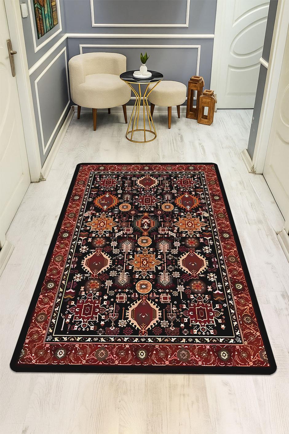 Vintage Desen Dijital Baskı Kaymaz Taban Halı H1049