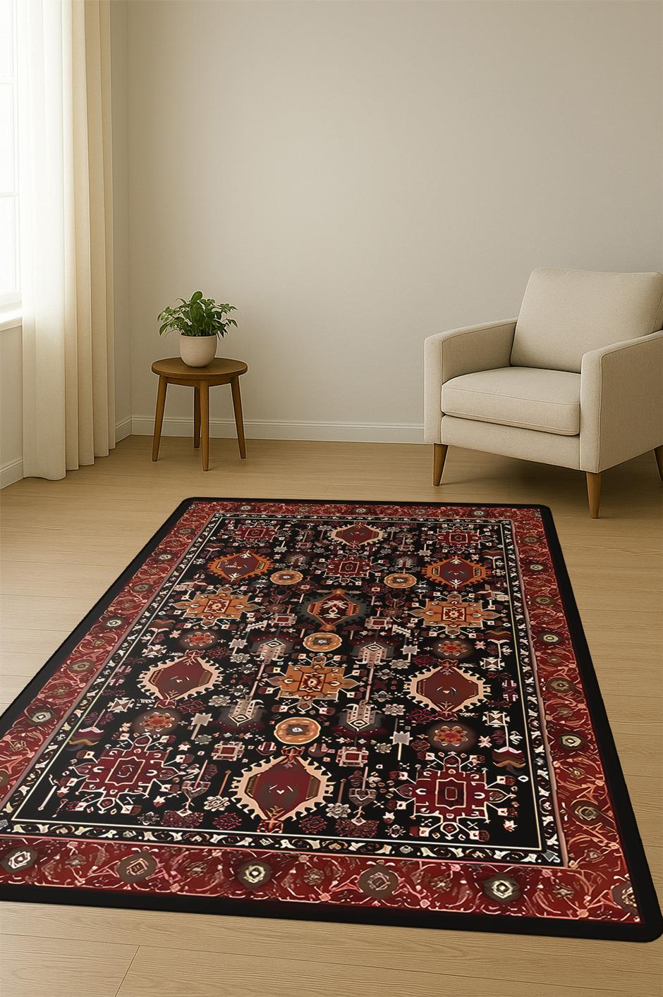 Vintage Desen Dijital Baskı Kaymaz Taban Halı H1049