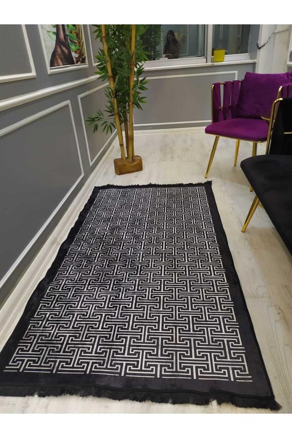 Çerçeveli Dekoratif Desenli Kaymaz Tabanlı Yıkanabilir Leke Tutmaz Dokuma Taban Halı Drk8073-8