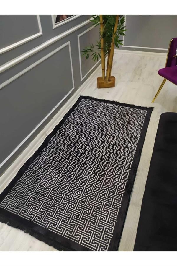 Çerçeveli Dekoratif Desenli Kaymaz Tabanlı Yıkanabilir Leke Tutmaz Dokuma Taban Halı Drk8073-8