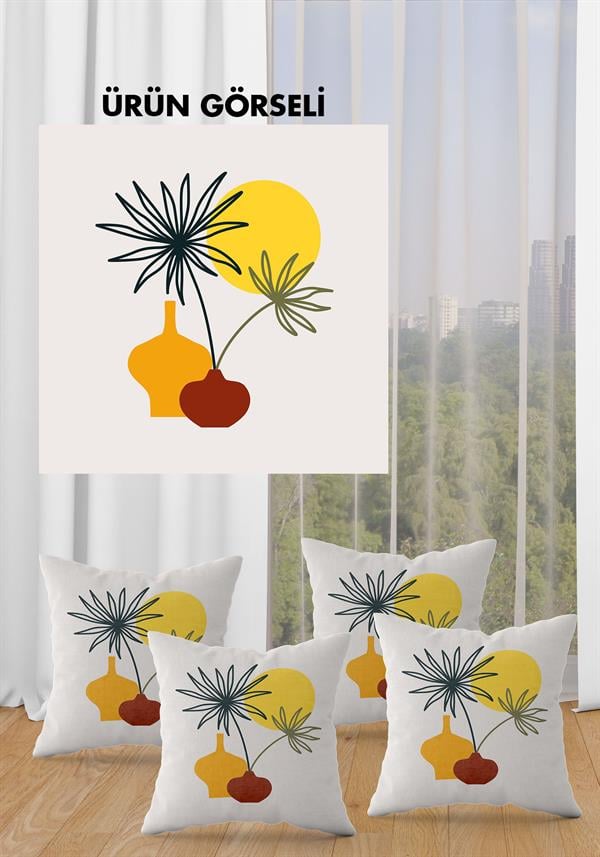 Çift Taraf Baskılı Parlak Kadife Kumaş  Modern Desen 4 adet Kırlent Kılıf Seti