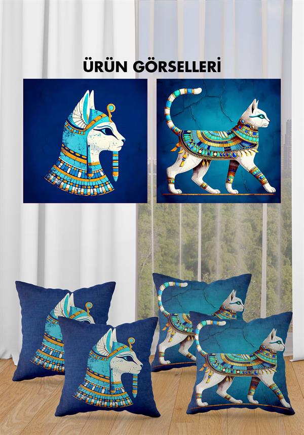 Çift Taraf Baskılı Parlak Kadife Kumaş  Modern Desen 4 adet Kırlent Kılıf Seti RES03