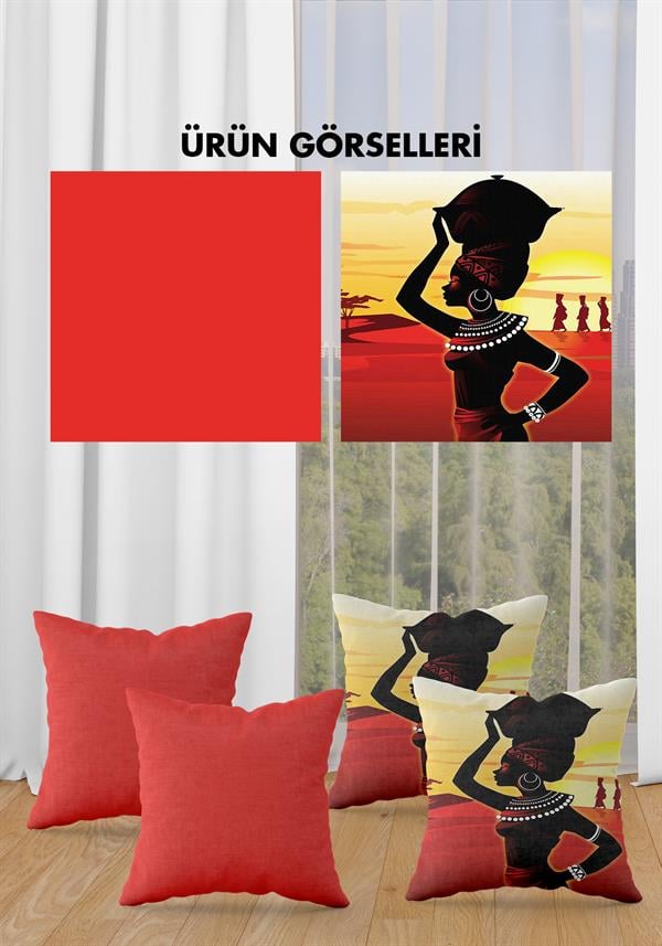 Çift Taraf Baskılı Parlak Kadife Kumaş  Modern Desen 4 adet Kırlent Kılıf Seti