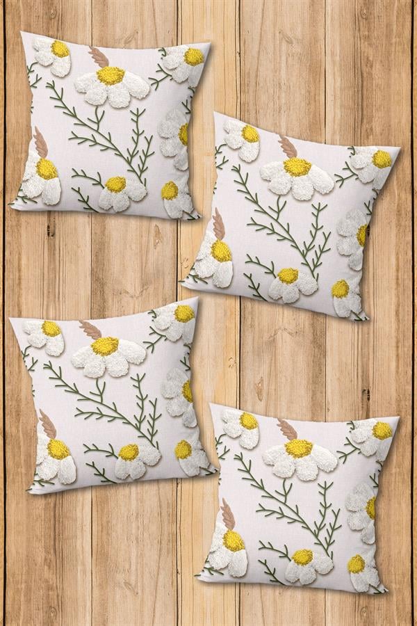 Çift Taraf Baskılı Parlak Kadife Kumaş  Modern Desen 4 adet Kırlent Kılıf Seti
