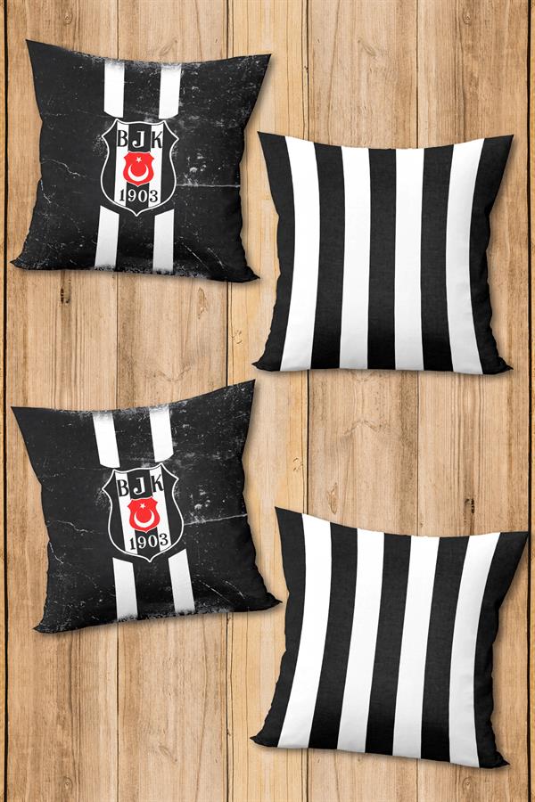 Çift Taraf Baskılı Parlak Kadife Kumaş  Modern Desen 4 adet Kırlent Kılıf Seti