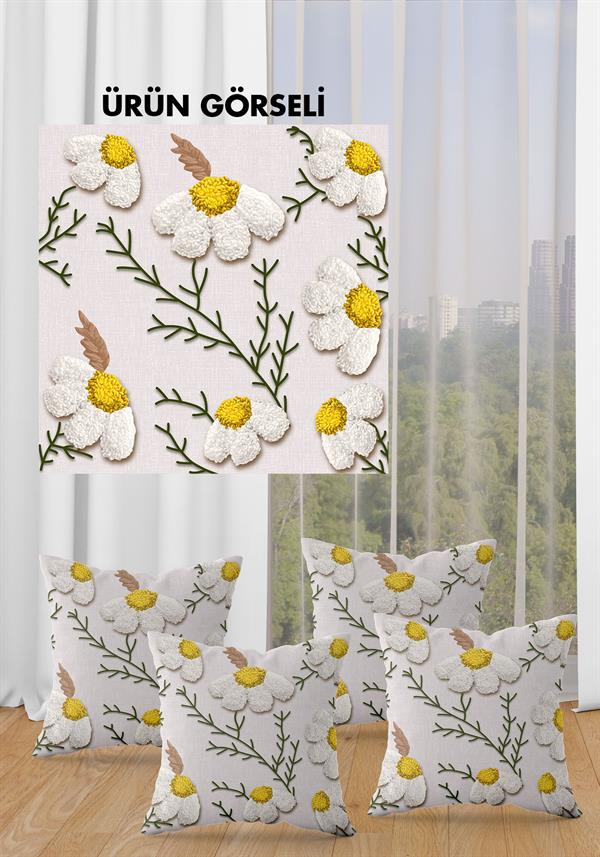 Çift Taraf Baskılı Parlak Kadife Kumaş  Modern Desen 4 adet Kırlent Kılıf Seti