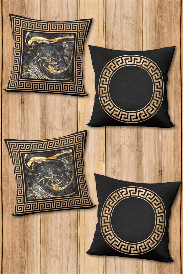 Çift Taraf Baskılı Parlak Kadife Kumaş  Modern Desen 4 adet Kırlent Kılıf Seti