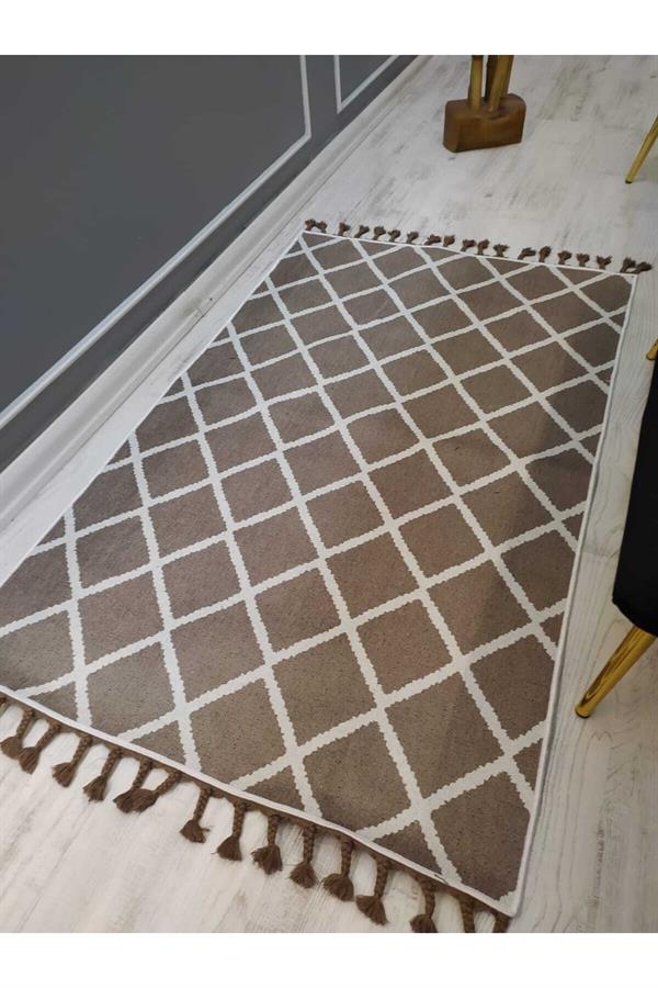 Çizgili Kilim Desenli Kaymaz Tabanlı Yıkanabilir Leke Tutmaz Dokuma Taban Halı Drk8062-6