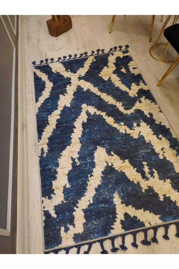 Dekoratif Kilim Desenli Kaymaz Tabanlı Yıkanabilir Leke Tutmaz Dokuma Taban Halı Drk8059-9