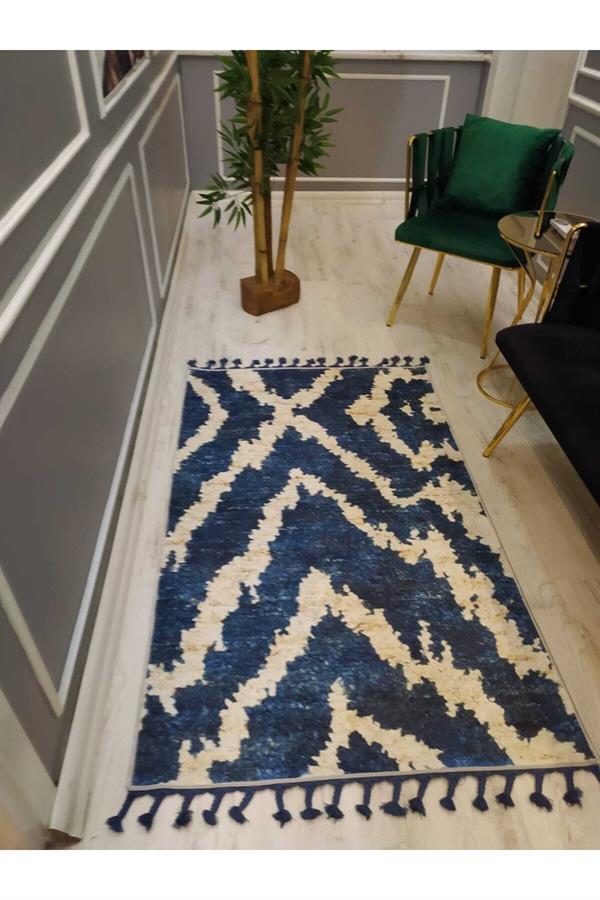 Dekoratif Kilim Desenli Kaymaz Tabanlı Yıkanabilir Leke Tutmaz Dokuma Taban Halı Drk8059-9