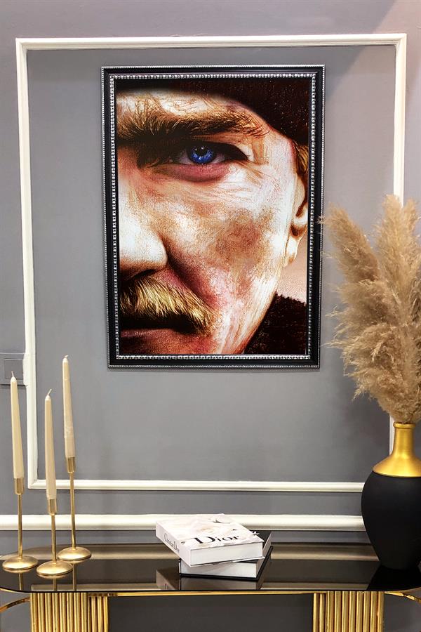 Dekoratif Modern Atatürk Desenli Çerçeveli Tablo Duvar Tablosu 50x70cm ATA05