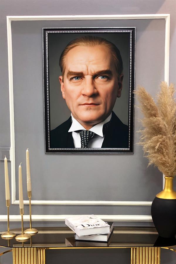 Dekoratif Modern Atatürk Desenli Çerçeveli Tablo Duvar Tablosu 50x70cm ATA10