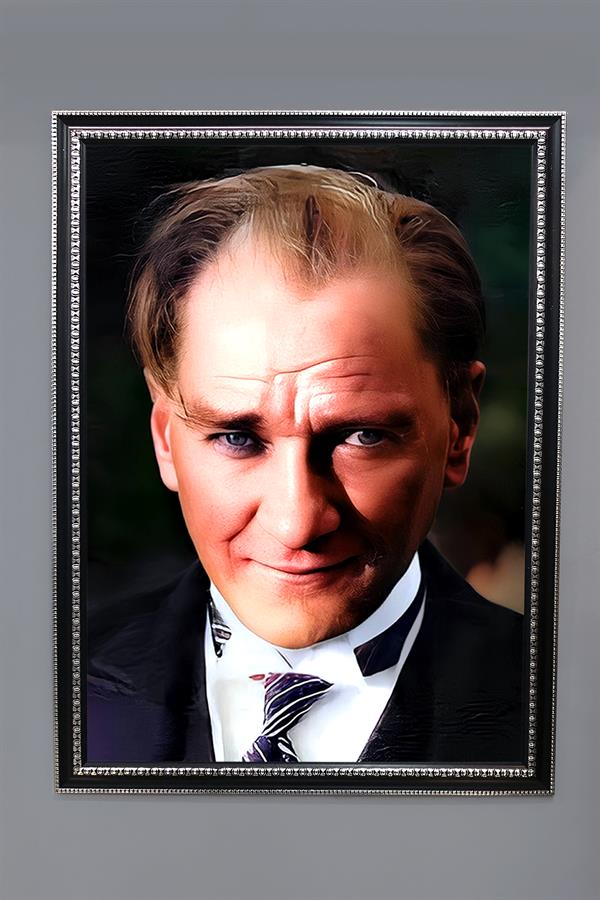 Dekoratif Modern Atatürk Desenli Çerçeveli Tablo Duvar Tablosu 50x70cm ATA06