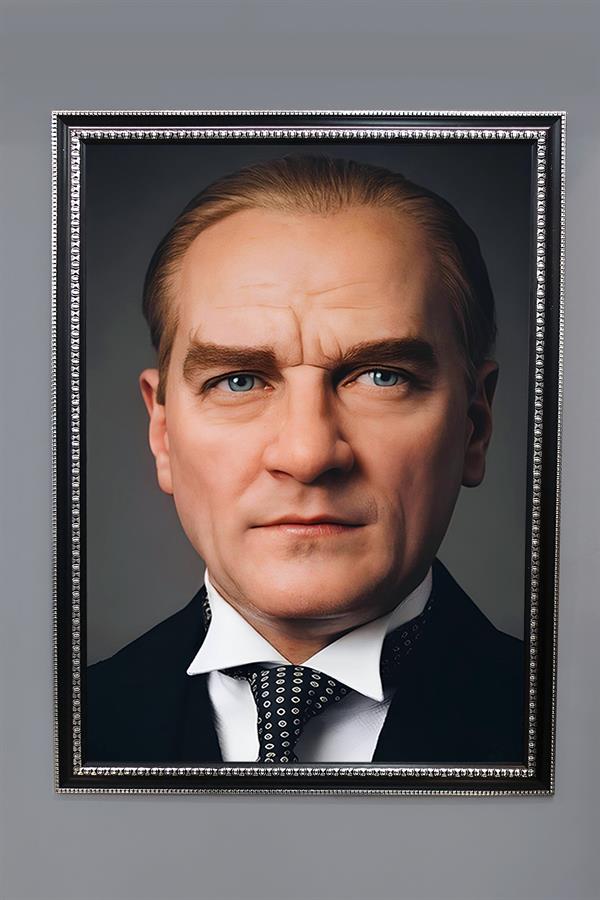 Dekoratif Modern Atatürk Desenli Çerçeveli Tablo Duvar Tablosu 50x70cm ATA10