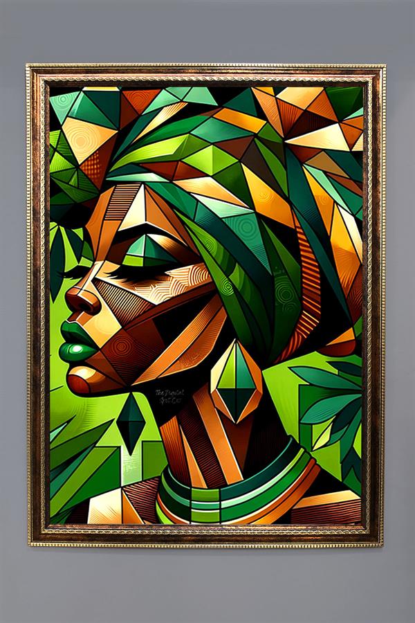 Dekoratif Modern Çerçeveli Afrikalı Kadın Desenli Duvar Tablosu 50x70 CM