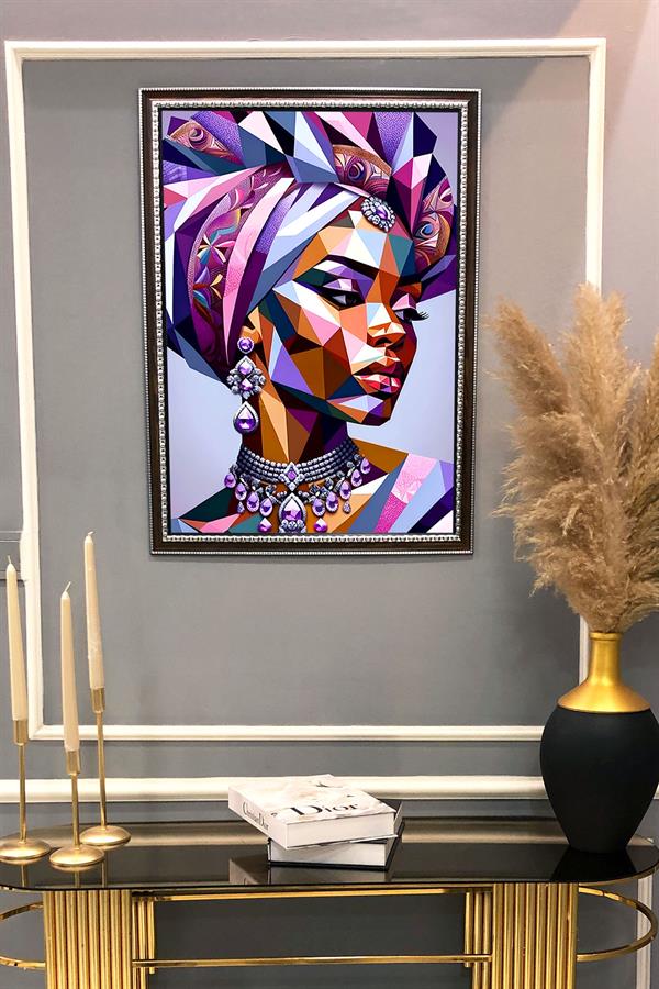 Dekoratif Modern Çerçeveli Afrikalı Kadın Desenli Duvar Tablosu 50x70 CM