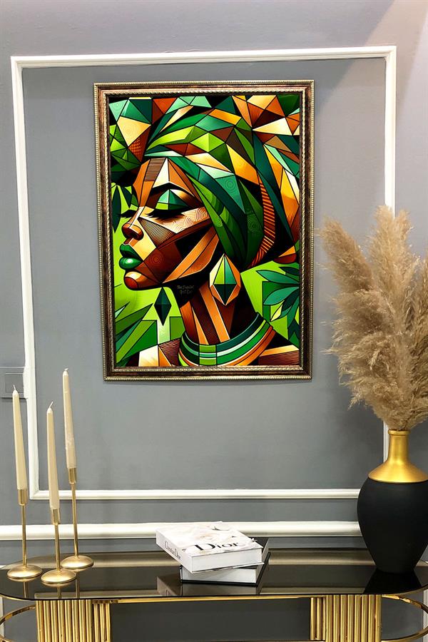 Dekoratif Modern Çerçeveli Afrikalı Kadın Desenli Duvar Tablosu 50x70 CM