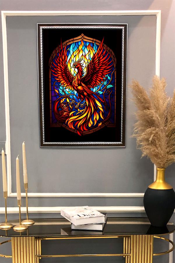 Dekoratif Modern Çerçeveli Anka Kuşu Desenli Duvar Tablosu 50x70 CM