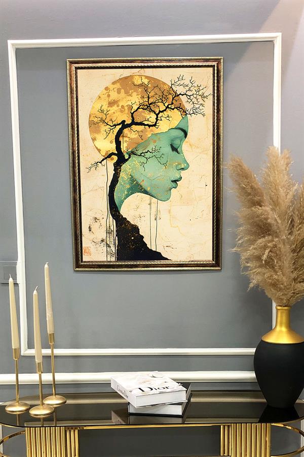 Dekoratif Modern Çerçeveli Ay Kız Desenli Duvar Tablosu 50x70 CM