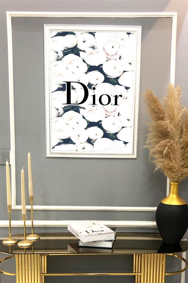 Dekoratif Modern Çerçeveli Çiçek Dior Desenli Duvar Tablosu 50x70 CM