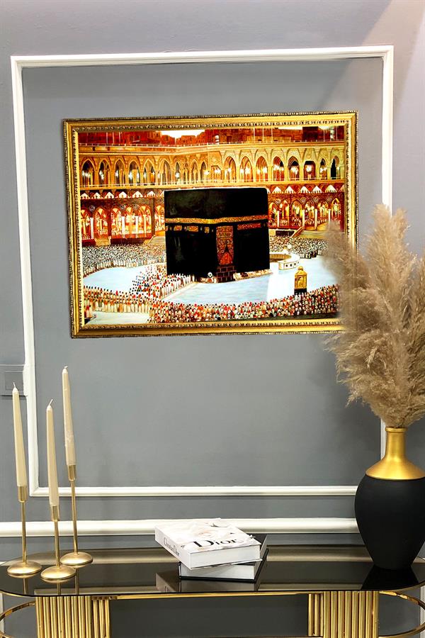 Dekoratif Modern Çerçeveli Kabe Desenli Duvar Tablosu 50x70 CM