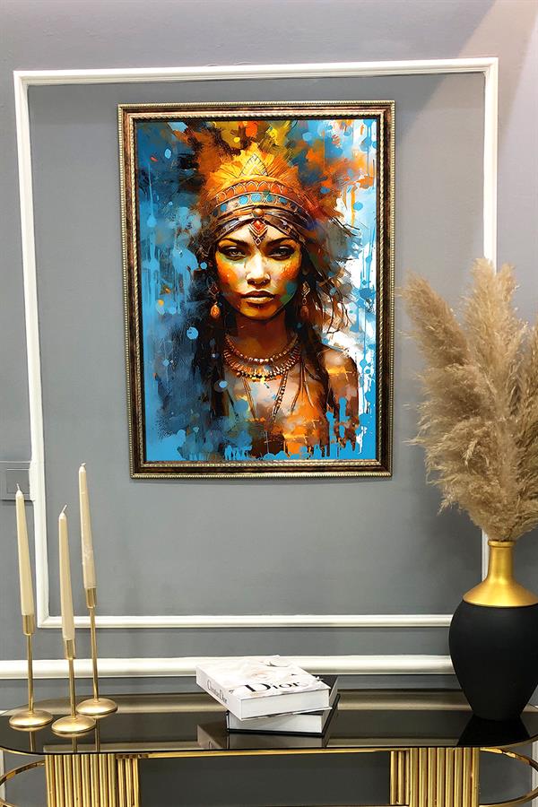 Dekoratif Modern Çerçeveli Kadın Desenli Duvar Tablosu 50x70 CM