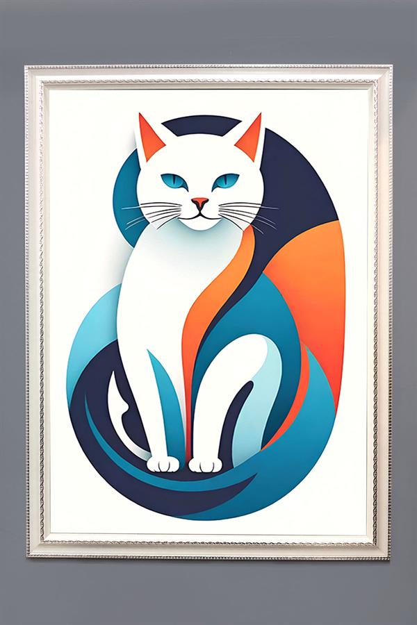 Dekoratif Modern Çerçeveli Kedi Desenli Duvar Tablosu 50x70 CM