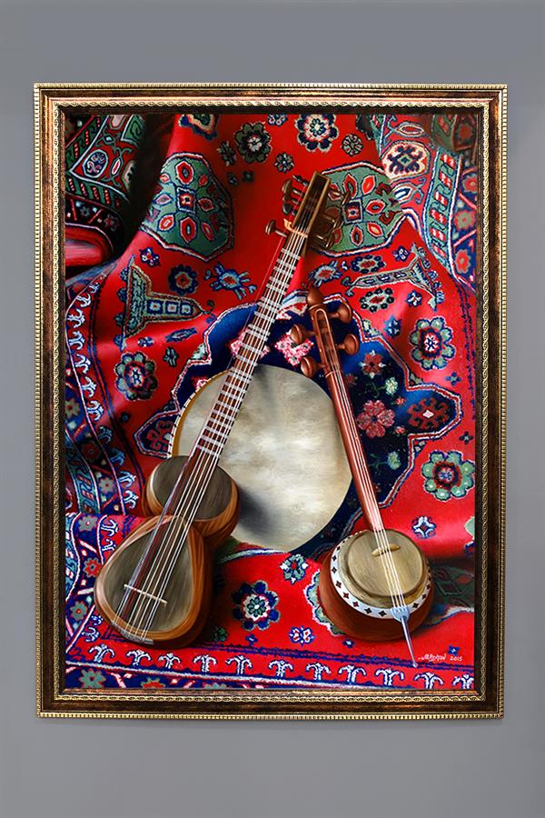 Dekoratif Modern Çerçeveli Otantik Halı ve Ut Desenli Duvar Tablosu 50x70 CM