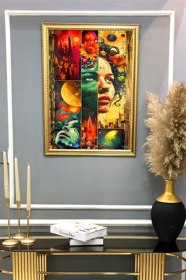 Dekoratif Modern Çerçeveli Sanatsal Kadın Desenli Duvar Tablosu 50x70 CM