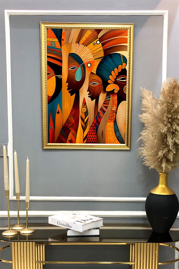 Dekoratif Modern Çerçeveli Sanatsal Kadınlar Desenli Duvar Tablosu 50x70 CM