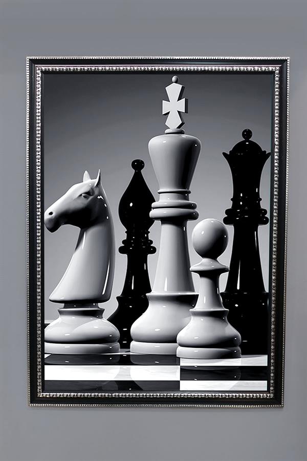 Dekoratif Modern Çerçeveli Satranç Desenli Duvar Tablosu 50x70 CM