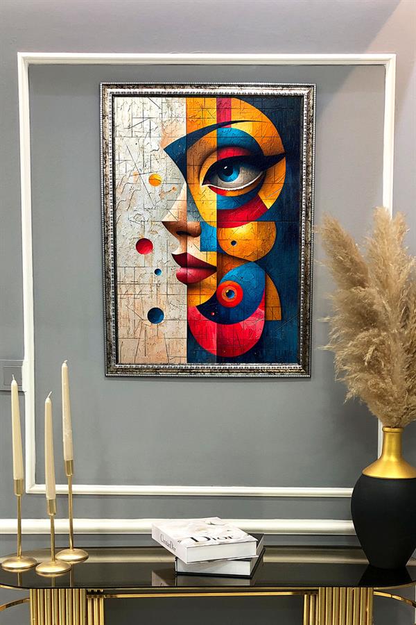 Dekoratif Modern Çerçeveli Soyut Kadın Desenli Duvar Tablosu 50x70 CM