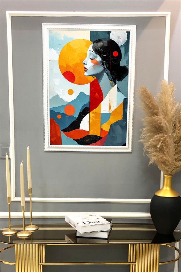 Dekoratif Modern Çerçeveli Soyut Kadın Desenli Duvar Tablosu 50x70 CM
