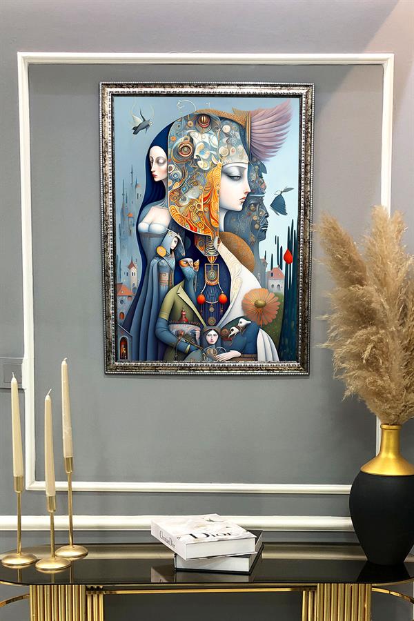 Dekoratif Modern Çerçeveli Soyut Kadın Desenli Duvar Tablosu 50x70 CM