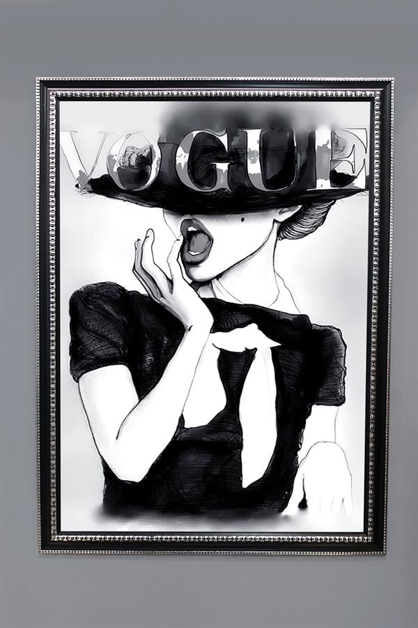 Dekoratif Modern Çerçeveli Vogue Kadın Moda Desenli Duvar Tablosu 50x70 CM